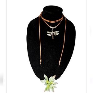 Boho Vegan suede choker rhinestone dragonfly statement wrap handmade